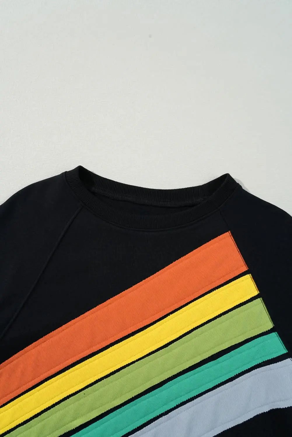 Black Rainbow Colorblock Striped Pullover Sweatshirt - Love Salve